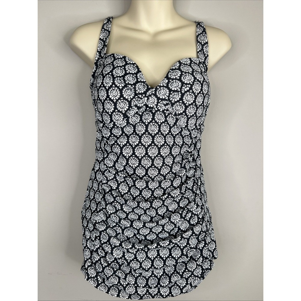 Merona One Piece Swim Dress Swimsuit ‎ Black White Medallion Print Womens M NWT
